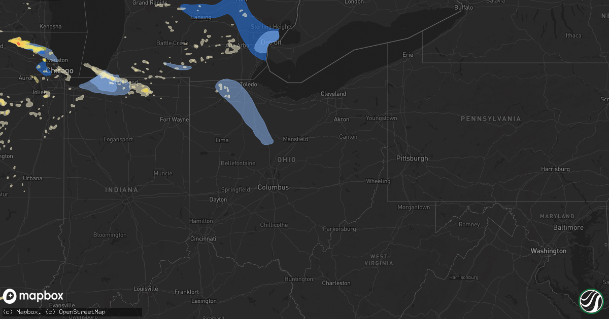 Hail map in Ohio on August 27, 2024