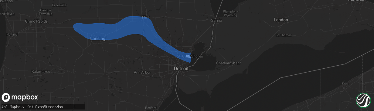 Hail map in Roseville, MI on August 27, 2024