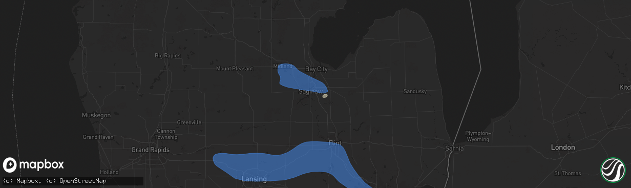 Hail map in Saginaw, MI on August 27, 2024