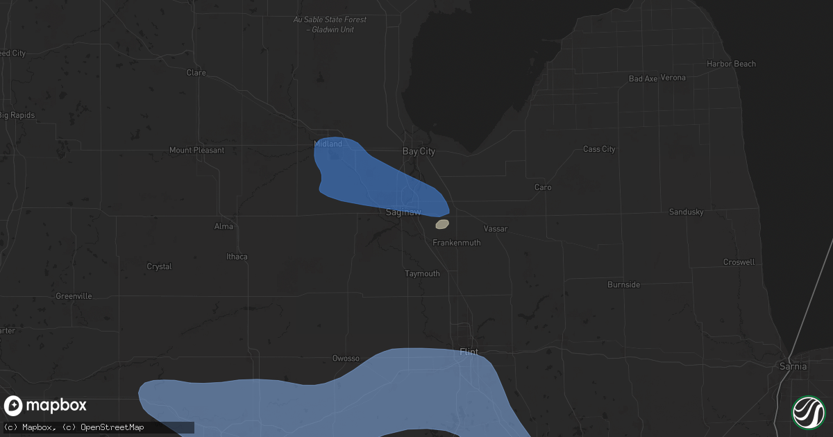 Hail map in Saginaw, MI on August 27, 2024
