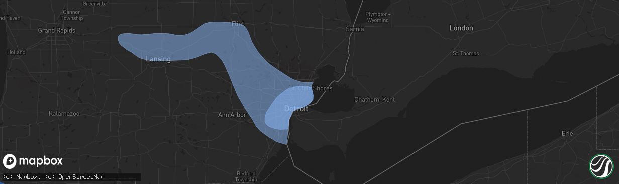 Hail map in Saint Clair Shores, MI on August 27, 2024