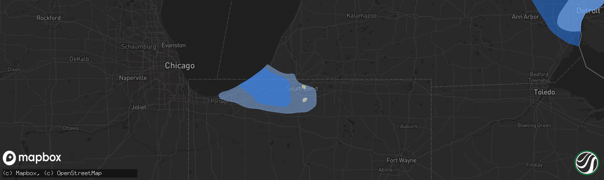 Hail map in South Bend, IN on August 27, 2024