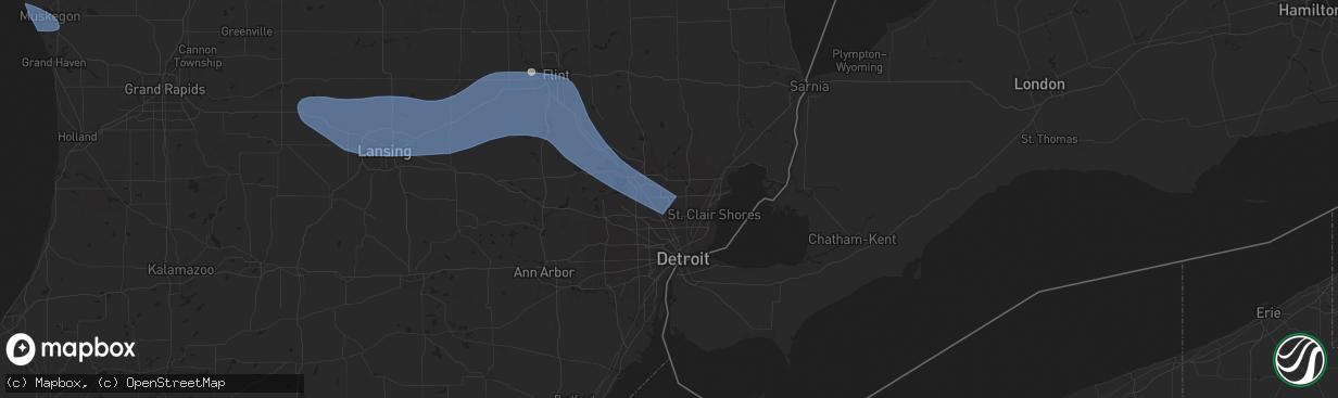 Hail map in Troy, MI on August 27, 2024