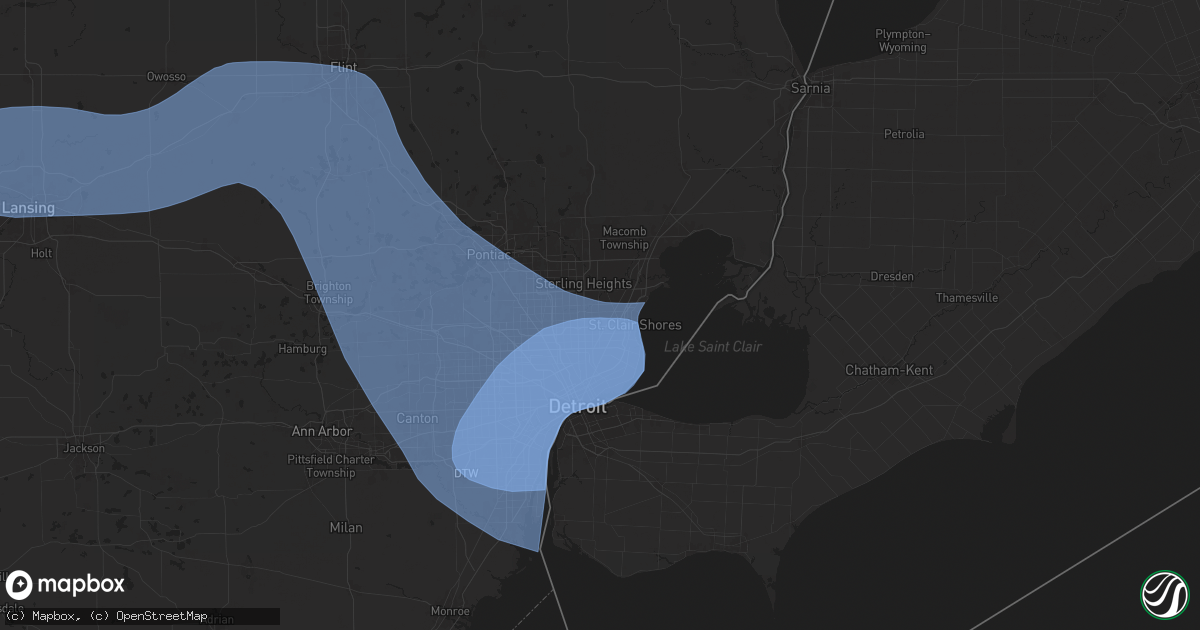 Hail map in Warren, MI on August 27, 2024