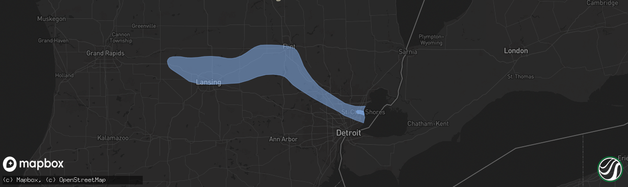 Hail map in Waterford, MI on August 27, 2024