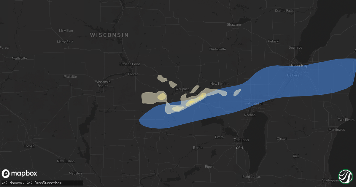 Hail map in Waupaca, WI on August 27, 2024
