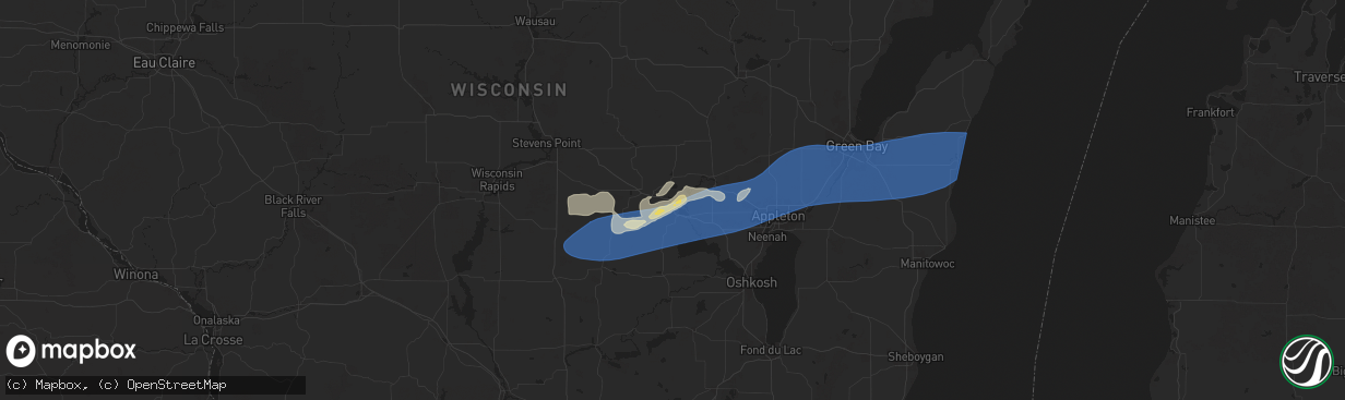 Hail map in Weyauwega, WI on August 27, 2024