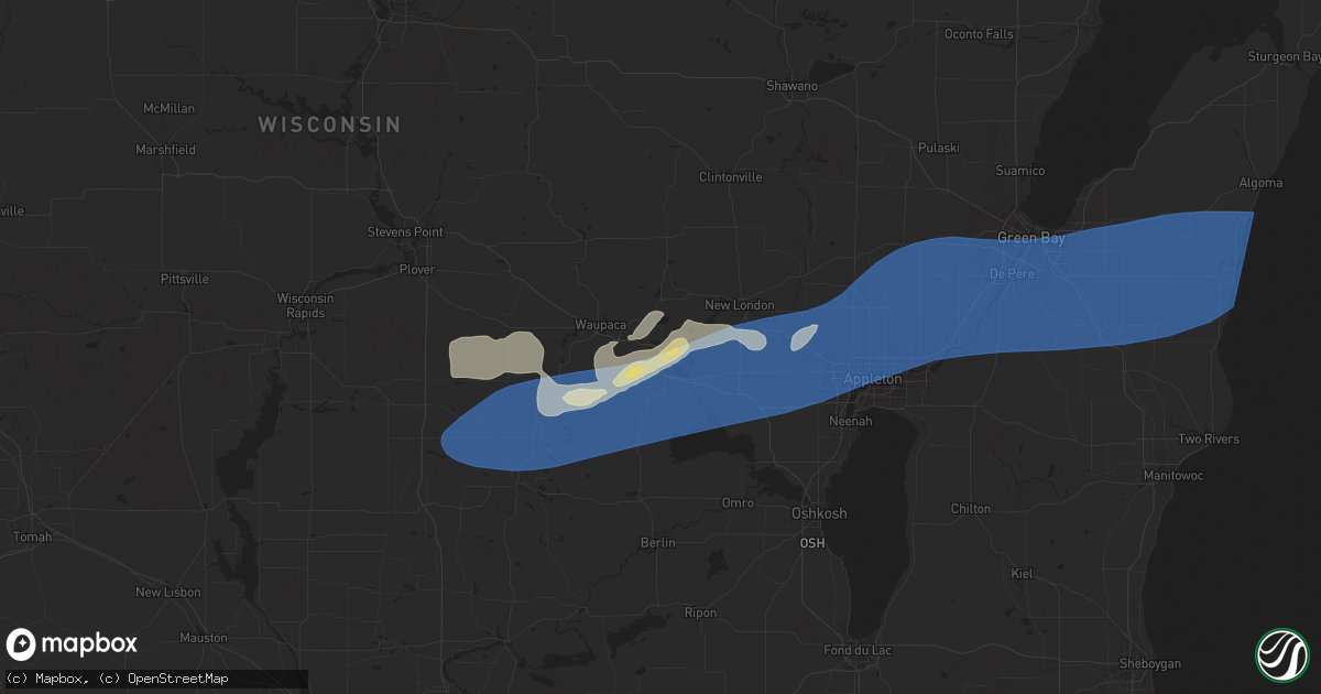 Hail map in Weyauwega, WI on August 27, 2024