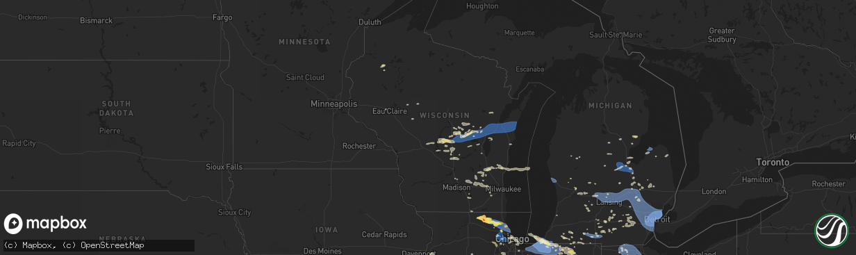 Hail map in Wisconsin on August 27, 2024