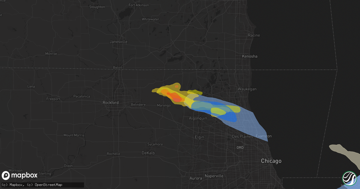 Hail map in Woodstock, IL on August 27, 2024