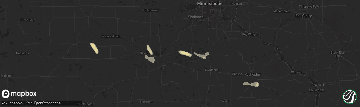 Hail map in Cleveland, MN on August 27, 2025