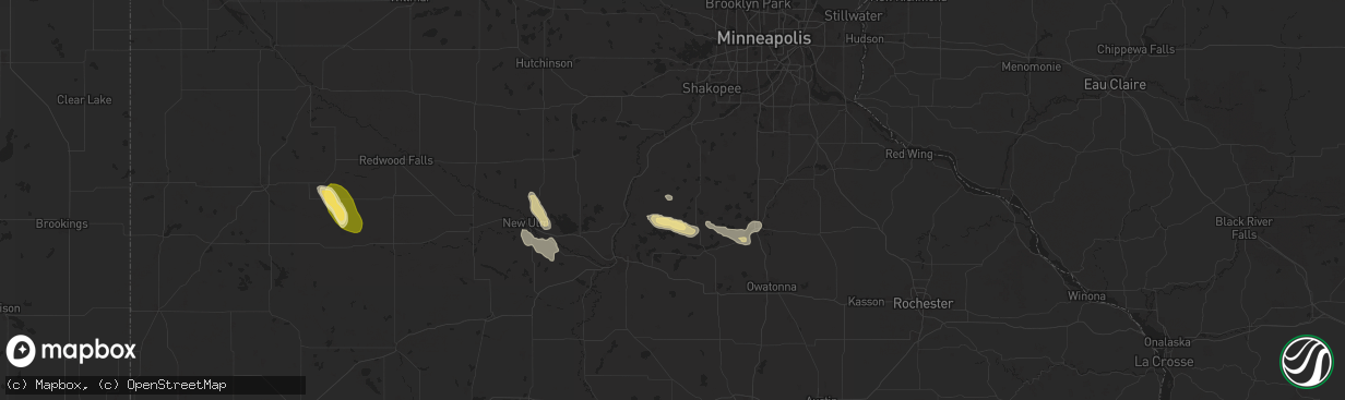 Hail map in Le Center, MN on August 27, 2025