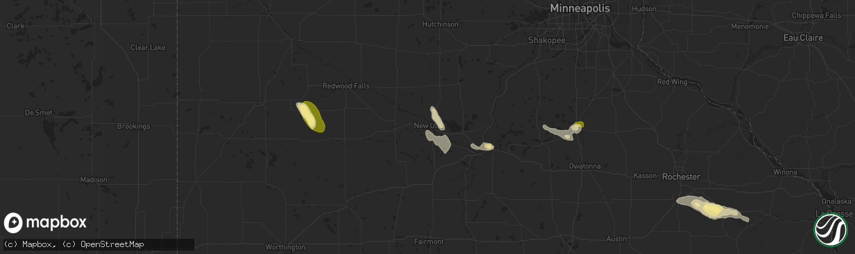 Hail map in New Ulm, MN on August 27, 2025