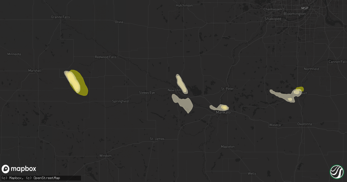 Hail map in New Ulm, MN on August 27, 2025