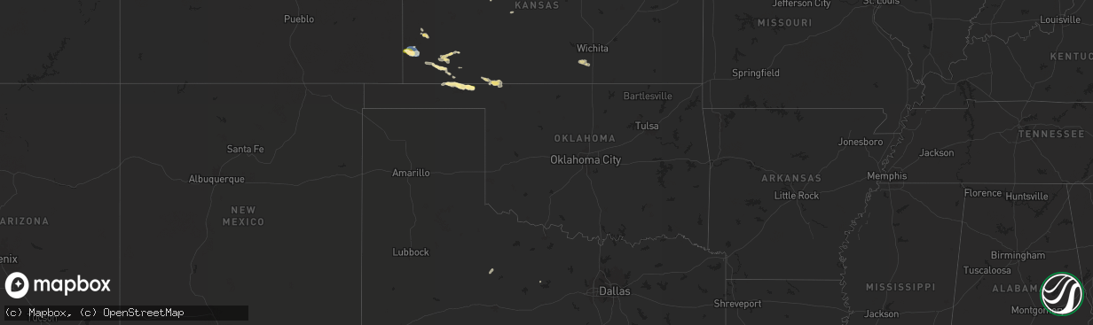 Hail map in Oklahoma on August 27, 2025