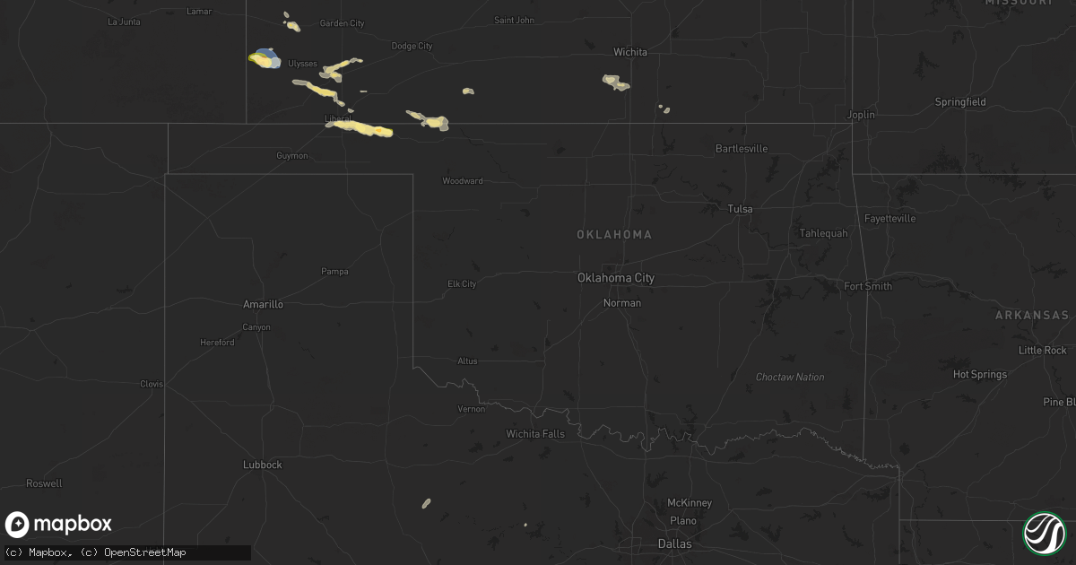 Hail map in Oklahoma on August 27, 2025