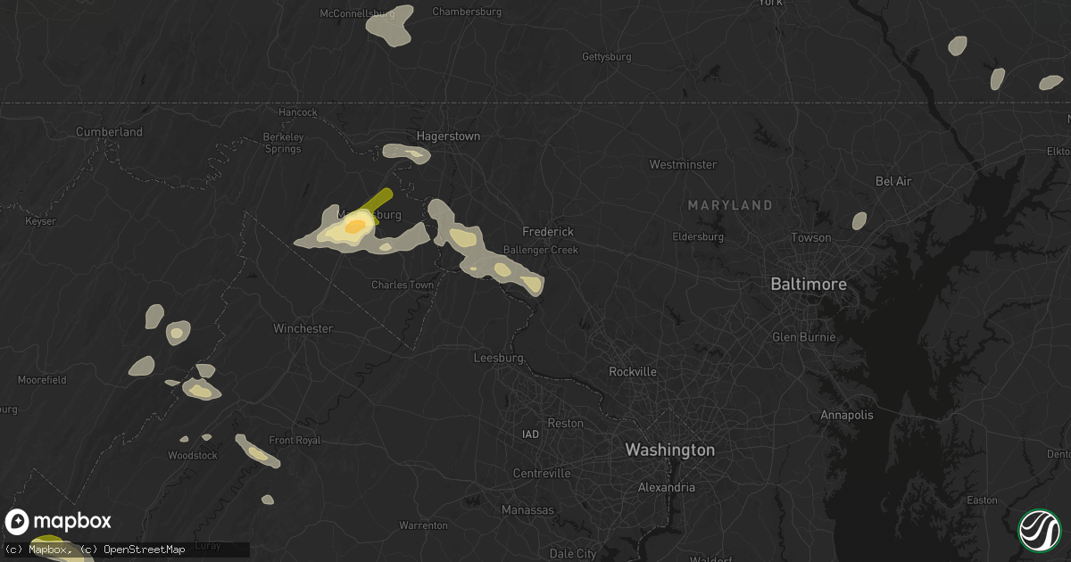 Hail map in Adamstown, MD on August 27, 2026