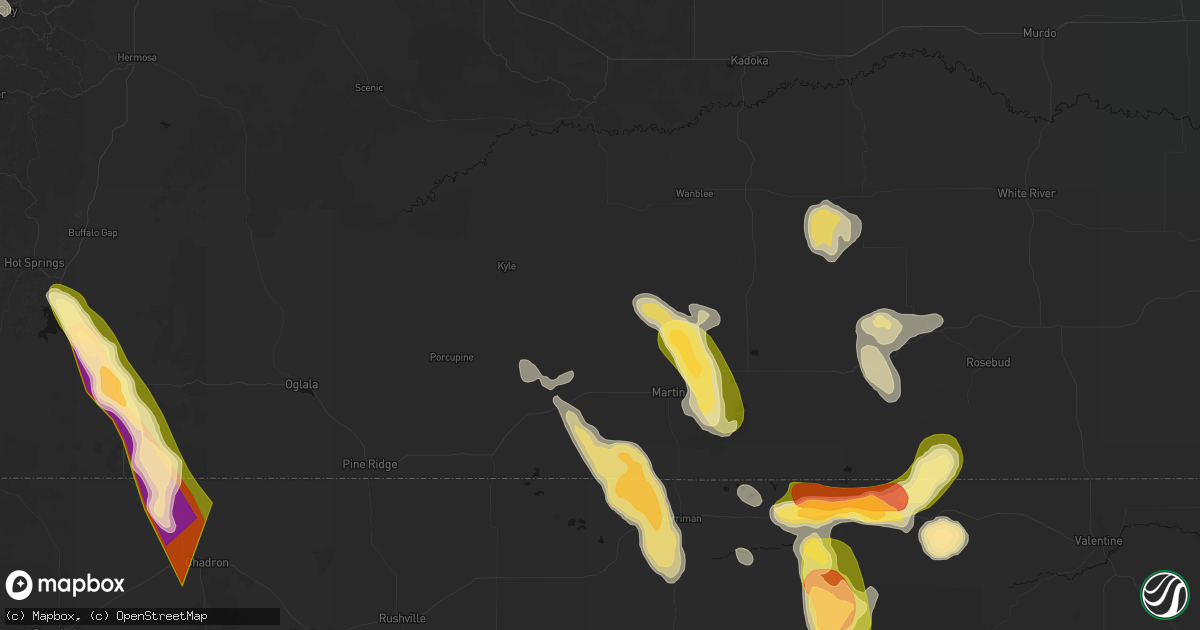 Hail map in Allen, SD on August 27, 2026