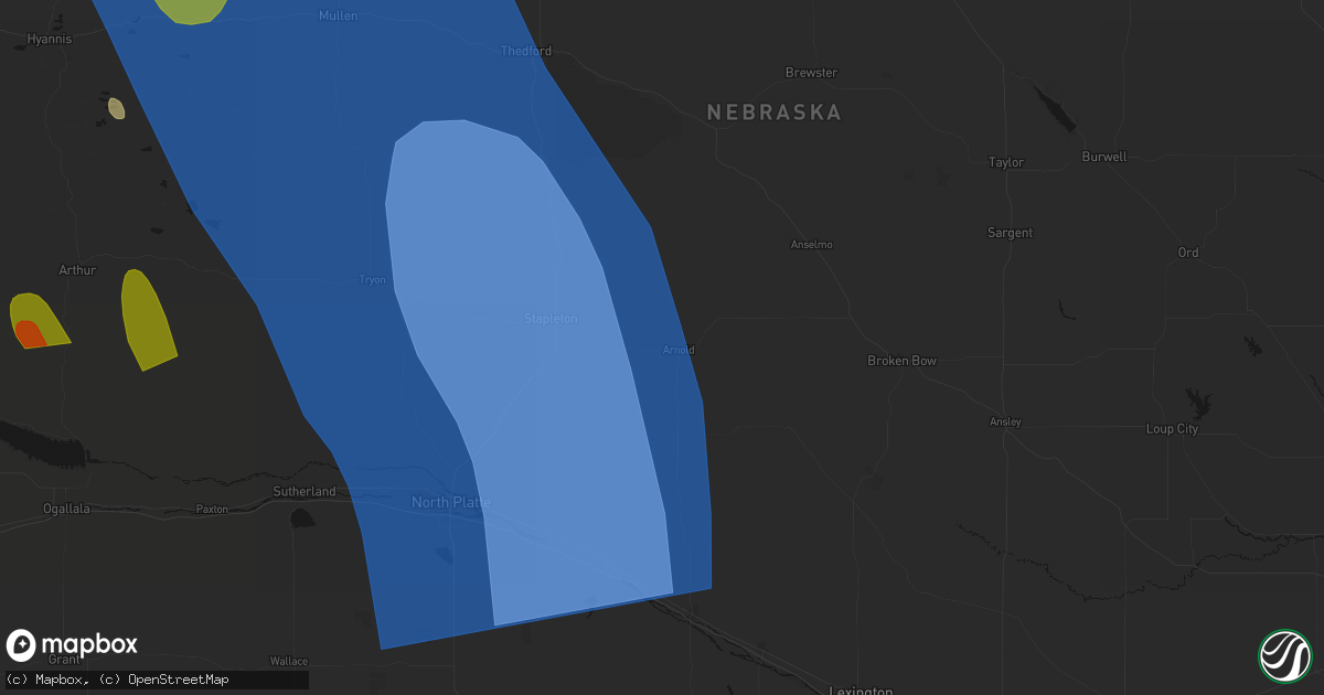 Hail map in Arnold, NE on August 27, 2026