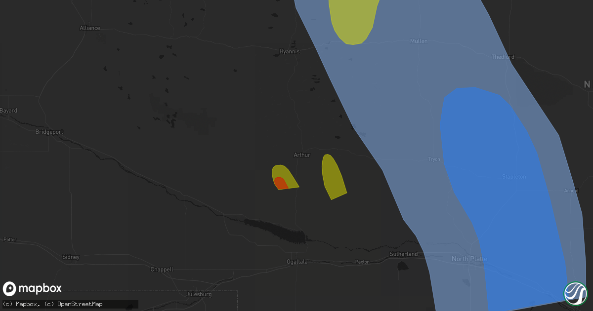 Hail map in Arthur, NE on August 27, 2026