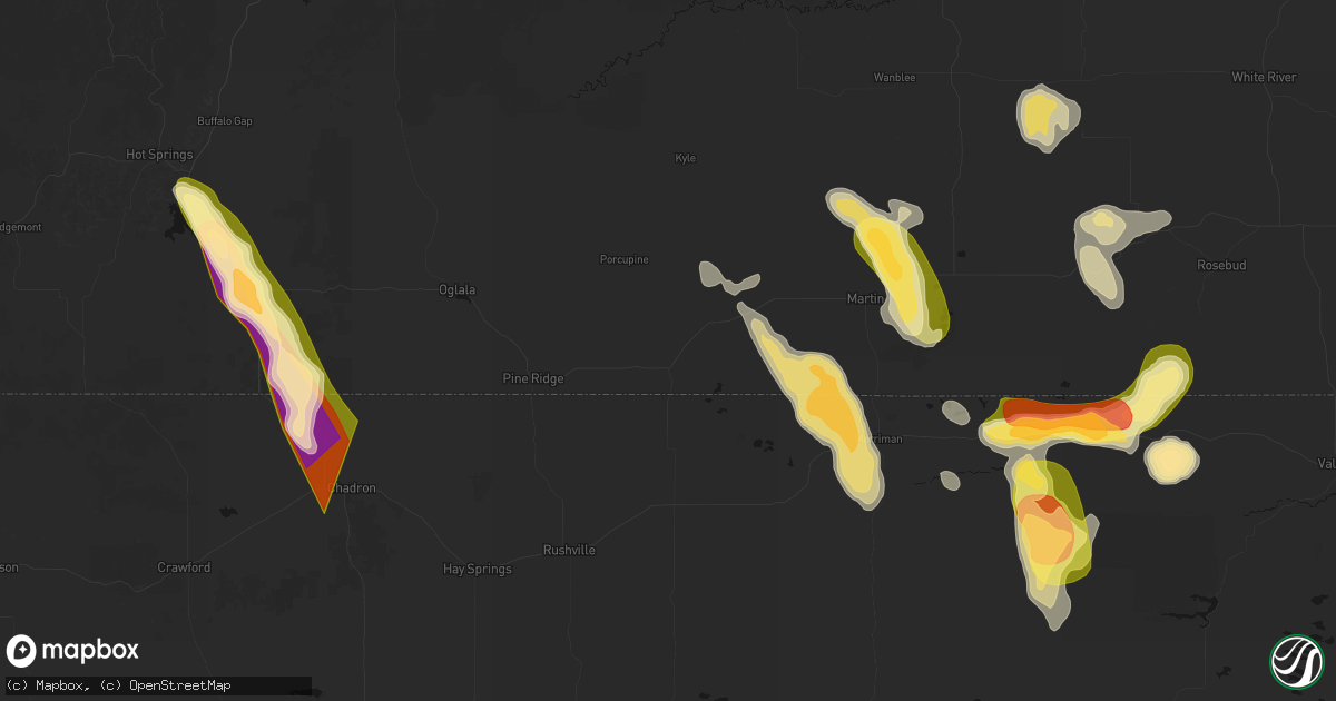 Hail map in Batesland, SD on August 27, 2026