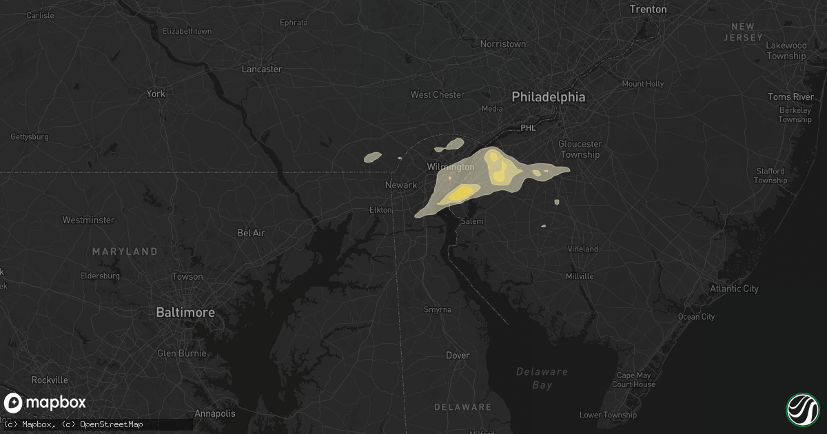 Hail map in Bear, DE on August 27, 2026