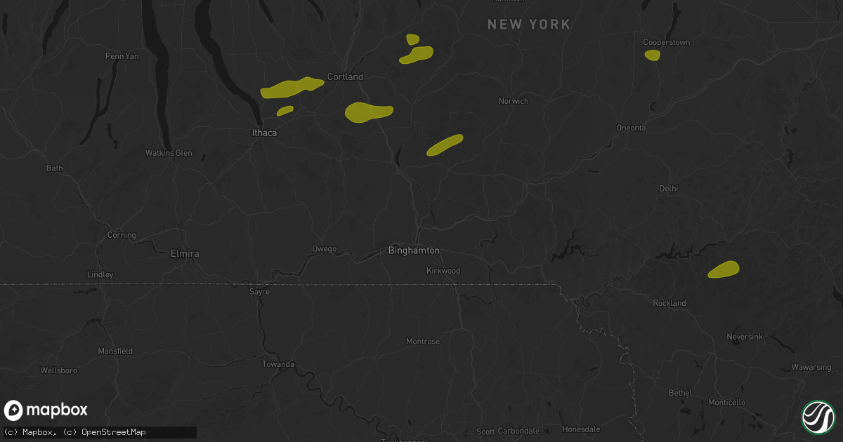 Hail map in Binghamton, NY on August 27, 2026