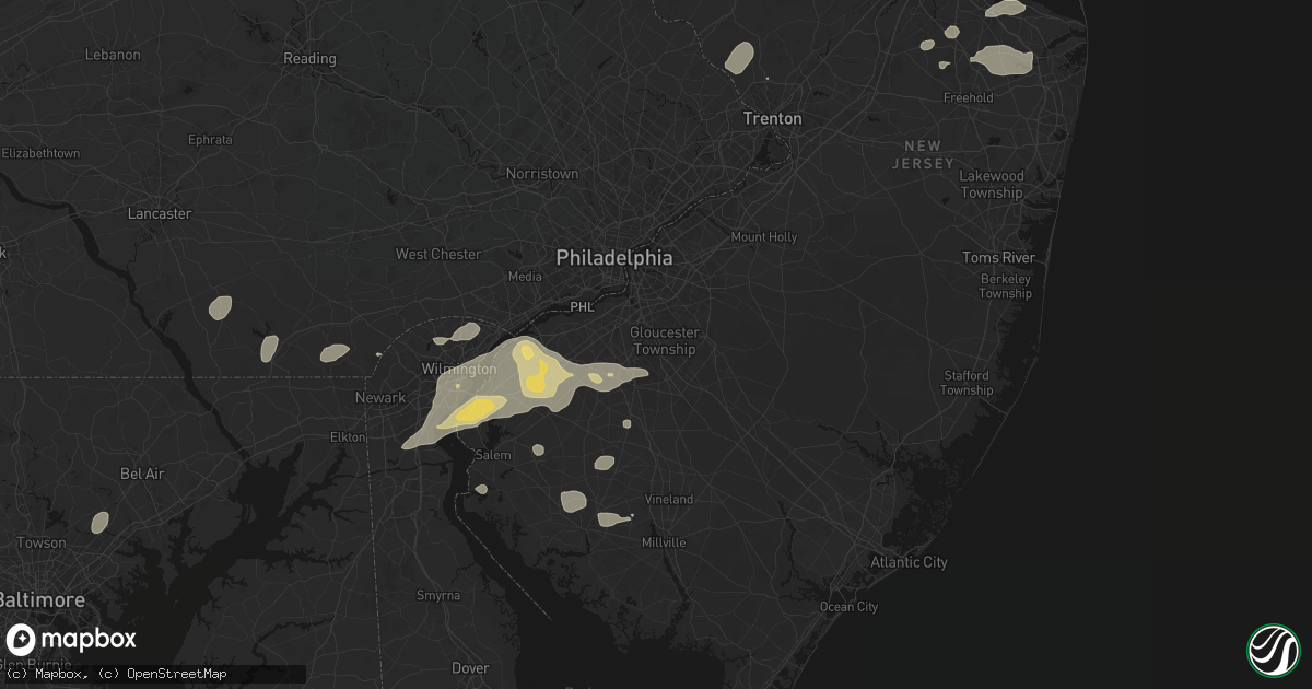 Hail map in Blackwood, NJ on August 27, 2026