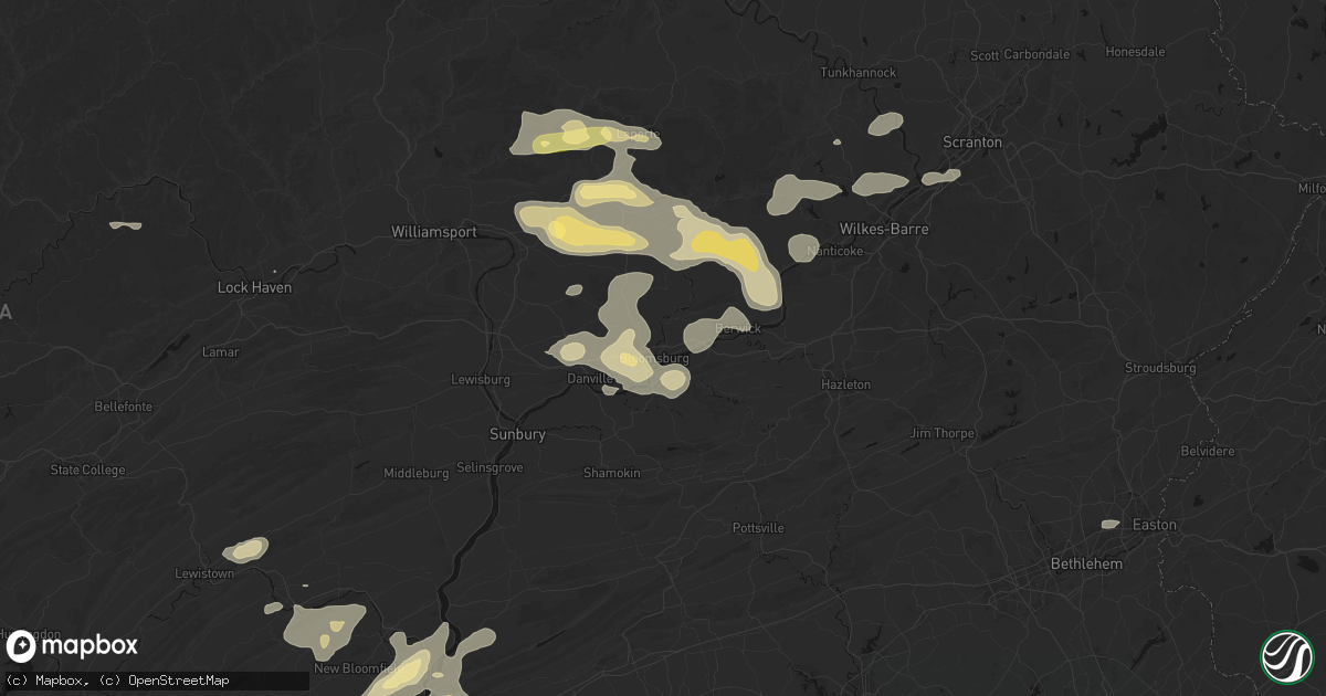 Hail map in Bloomsburg, PA on August 27, 2026