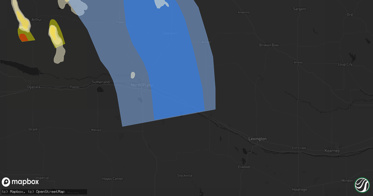 Hail map in Brady, NE on August 27, 2026