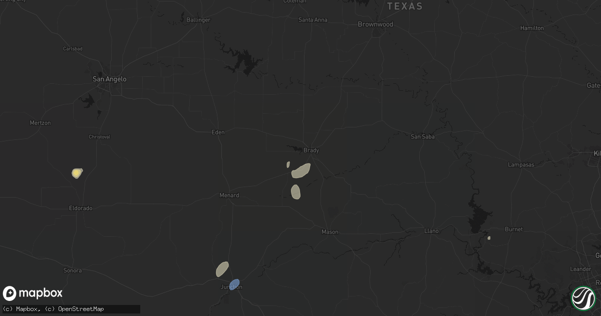 Hail map in Brady, TX on August 27, 2026
