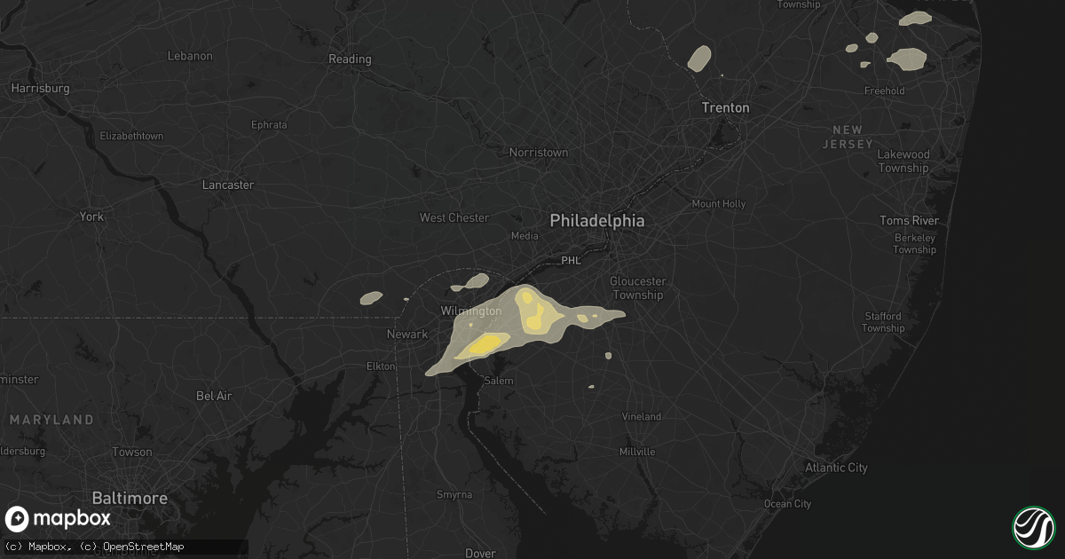 Hail map in Bridgeport, NJ on August 27, 2026