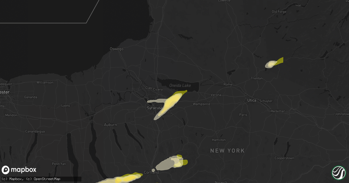 Hail map in Bridgeport, NY on August 27, 2026