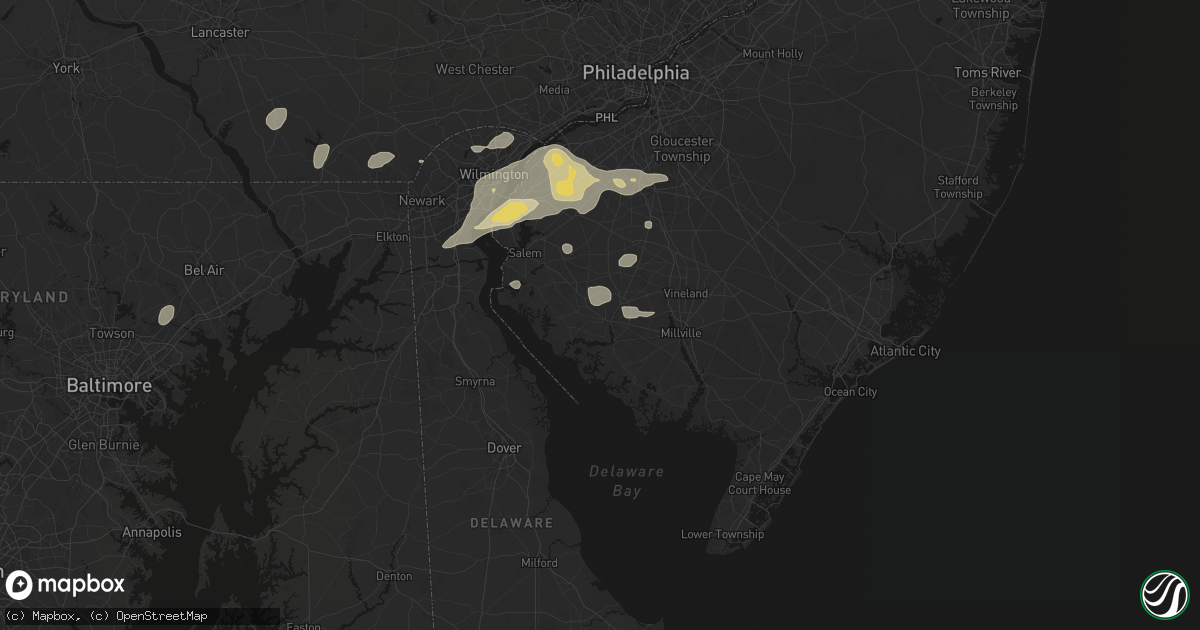 Hail map in Bridgeton, NJ on August 27, 2026