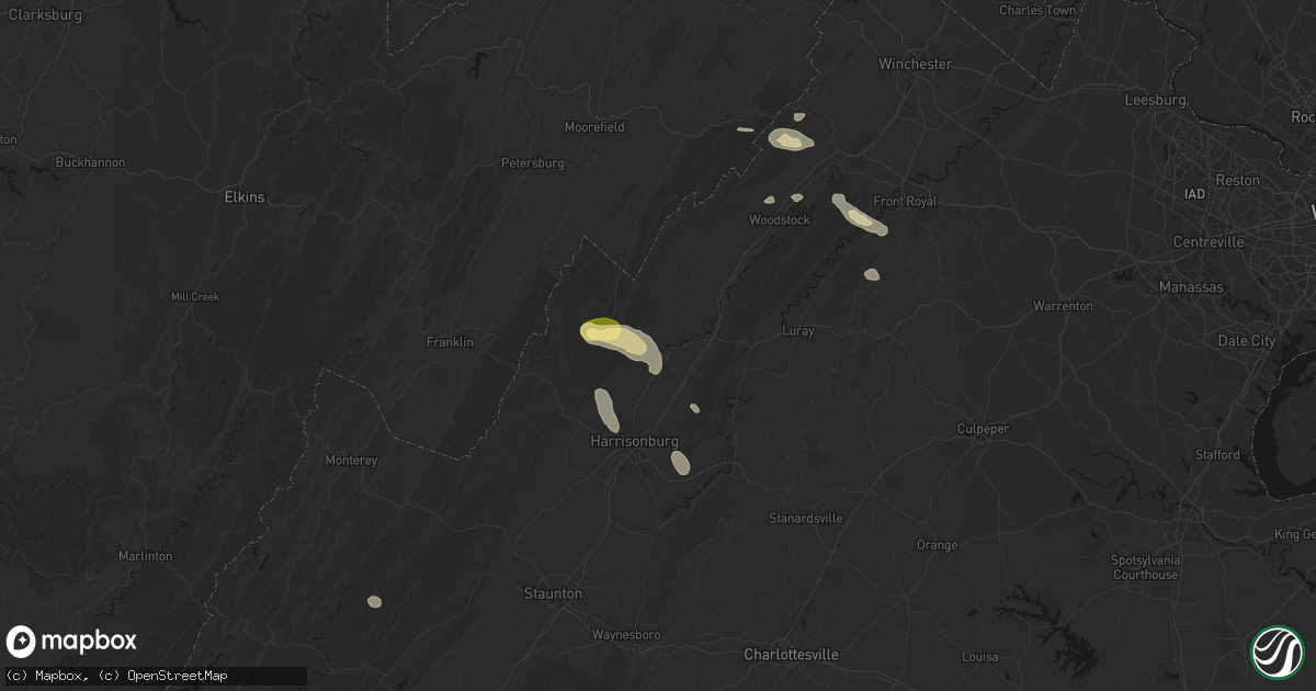 Hail map in Broadway, VA on August 27, 2026