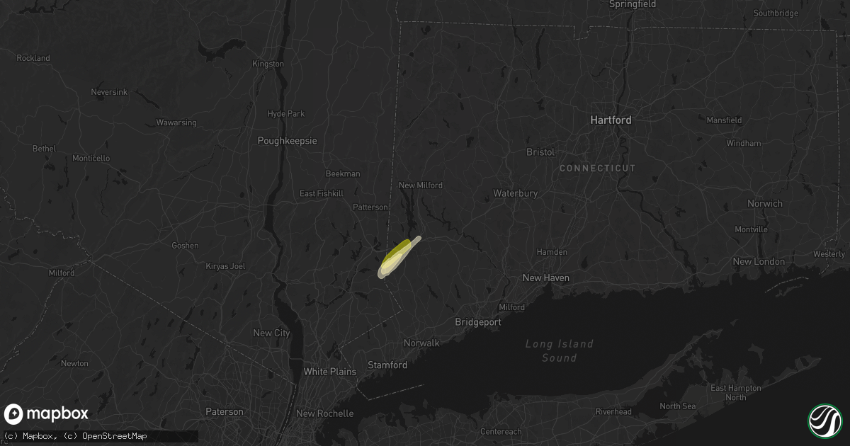 Hail map in Brookfield, CT on August 27, 2026