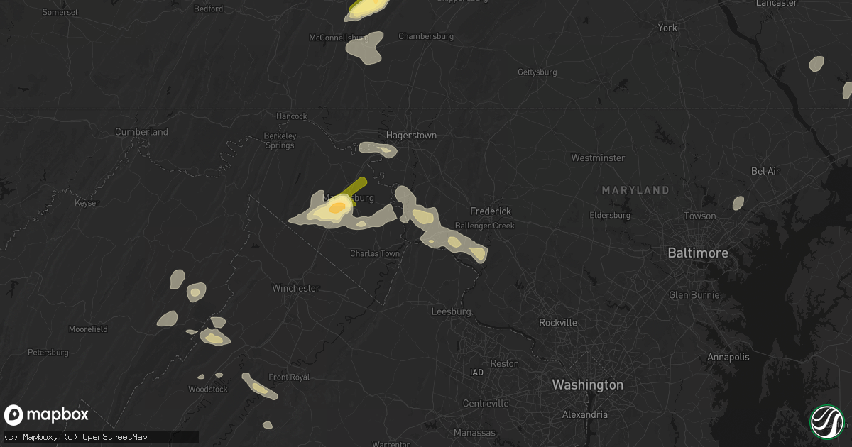 Hail map in Brownsville, MD on August 27, 2026