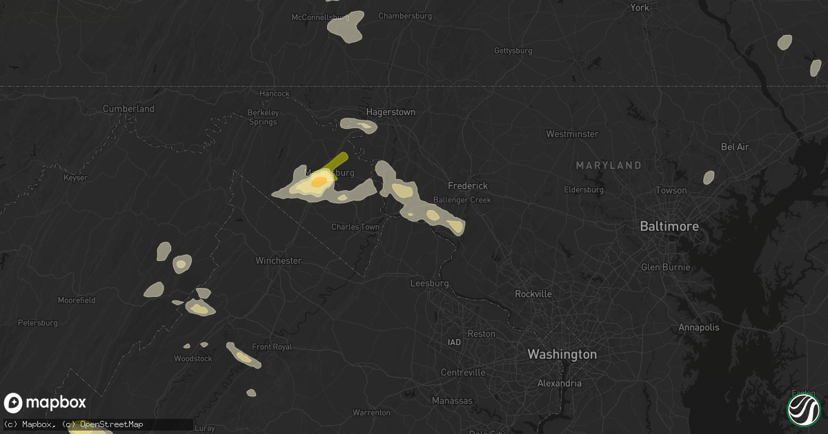Hail map in Brunswick, MD on August 27, 2026
