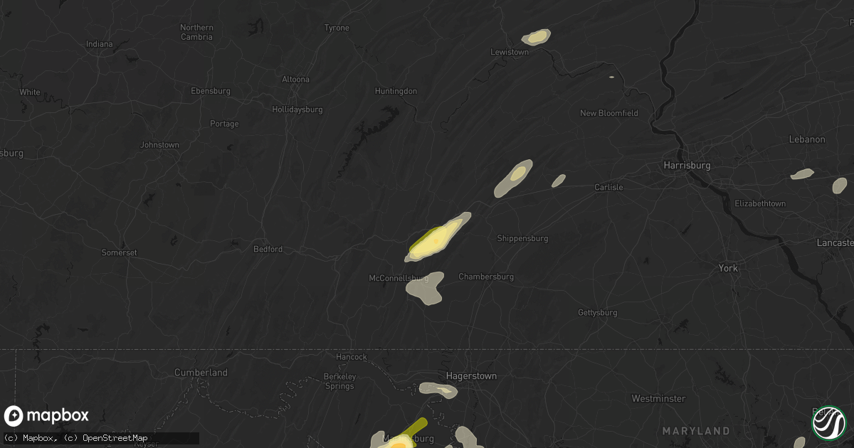 Hail map in Burnt Cabins, PA on August 27, 2026