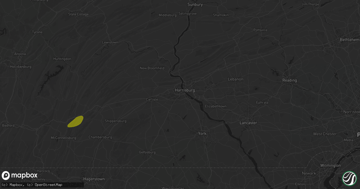 Hail map in Camp Hill, PA on August 27, 2026