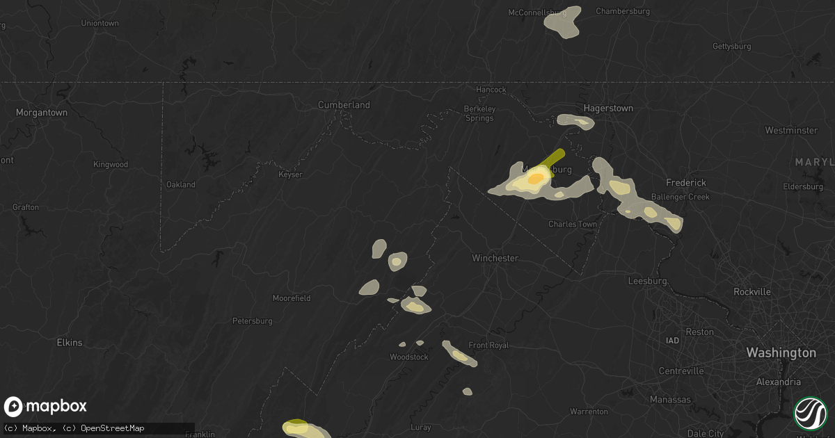 Hail map in Capon Bridge, WV on August 27, 2026