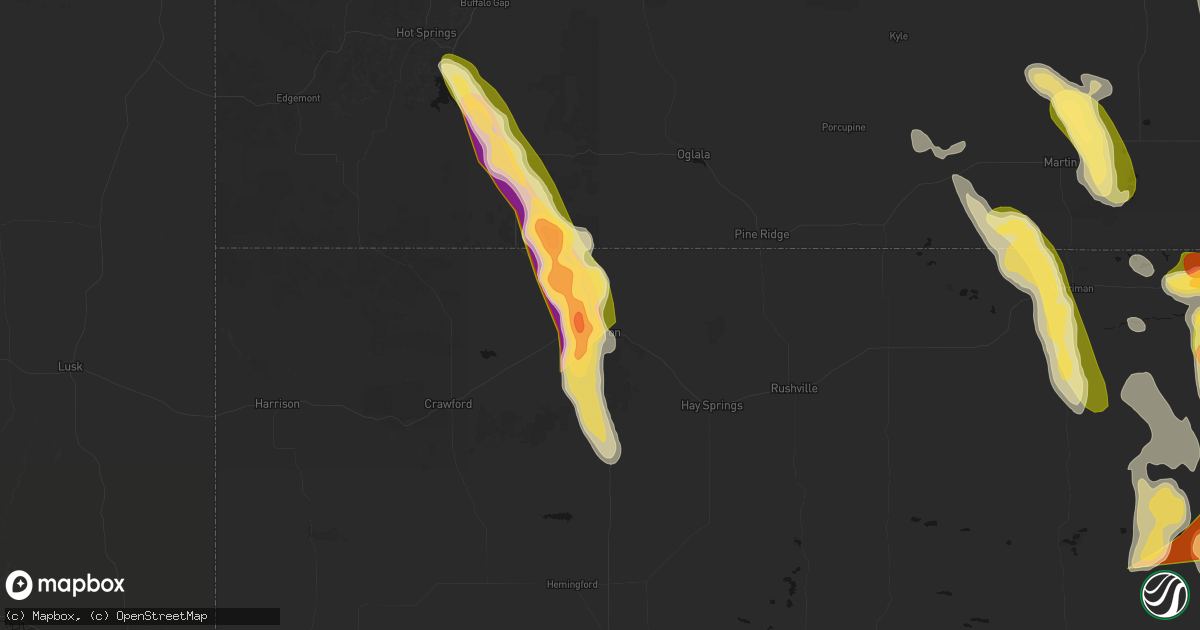 Hail map in Chadron, NE on August 27, 2026