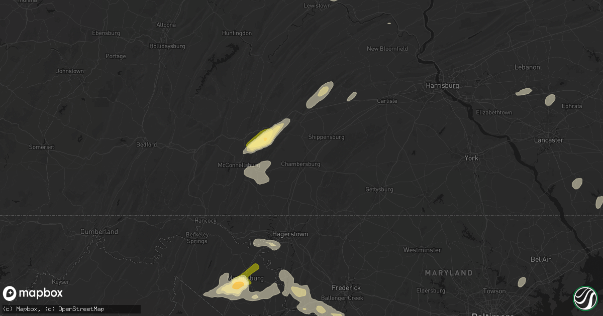 Hail map in Chambersburg, PA on August 27, 2026