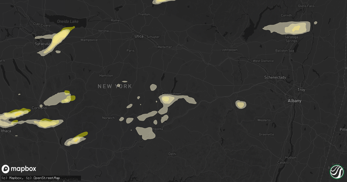 Hail map in Cooperstown, NY on August 27, 2026