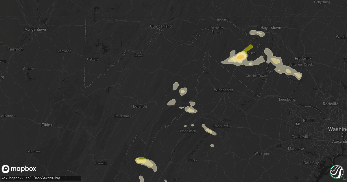 Hail map in Delray, WV on August 27, 2026
