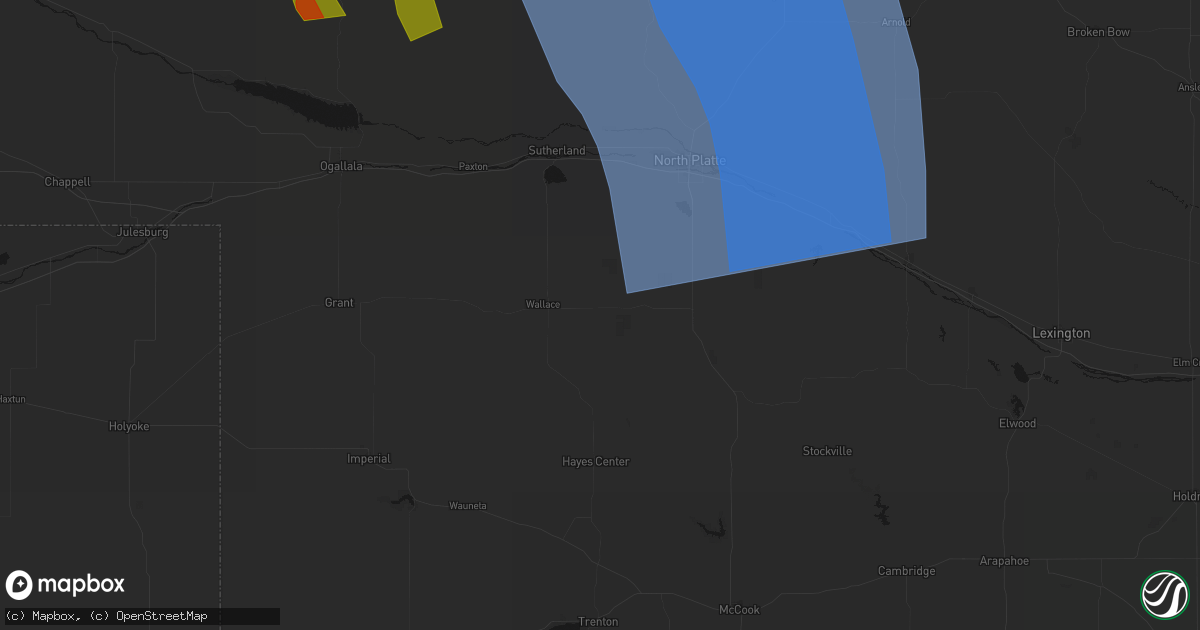 Hail map in Dickens, NE on August 27, 2026