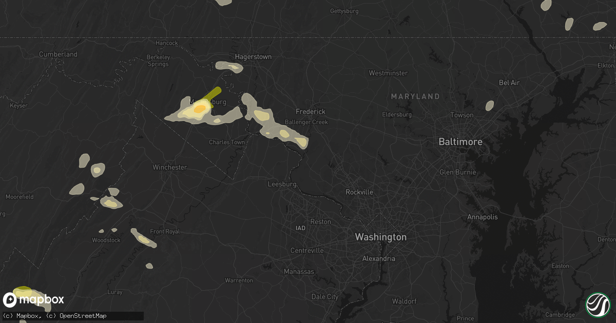 Hail map in Dickerson, MD on August 27, 2026