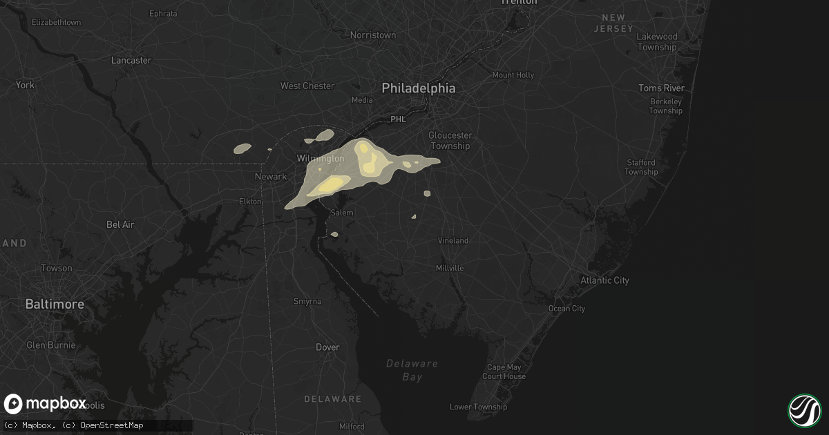 Hail map in Elmer, NJ on August 27, 2026