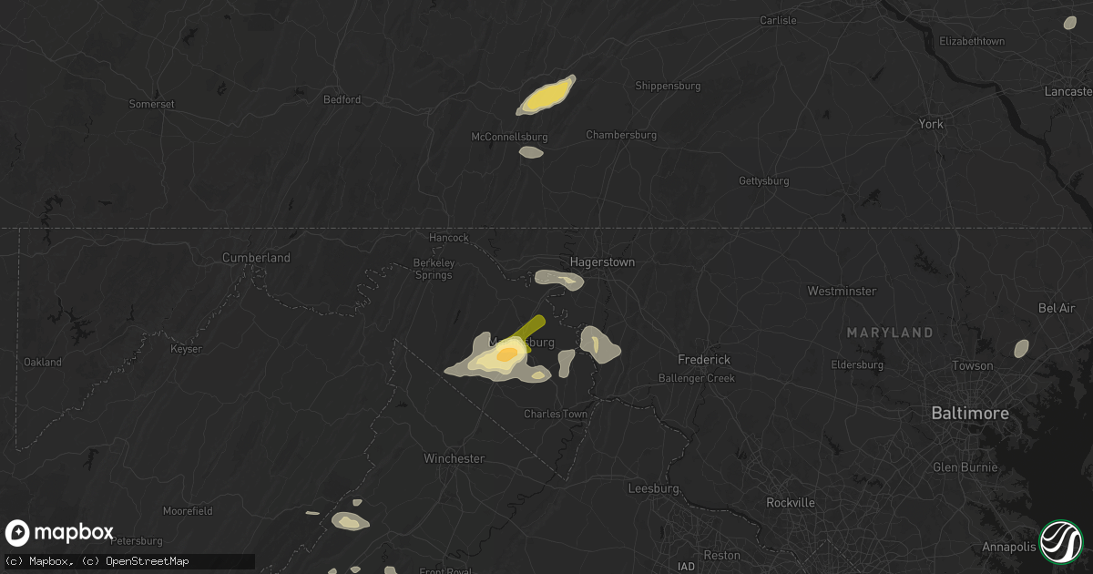Hail map in Falling Waters, WV on August 27, 2026