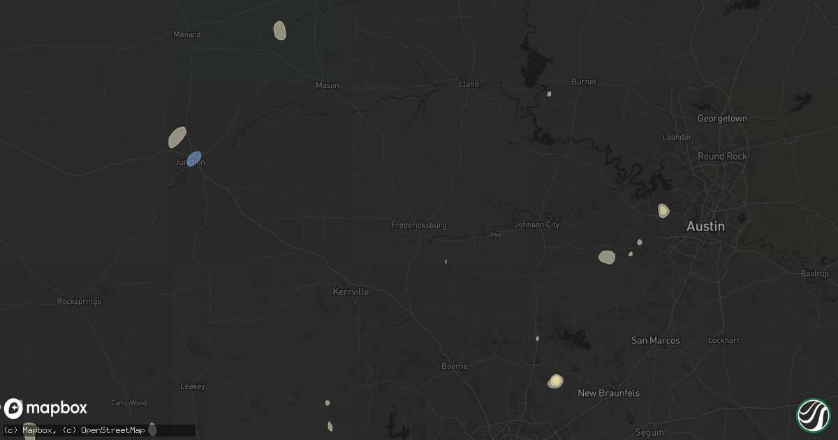 Hail map in Fredericksburg, TX on August 27, 2026